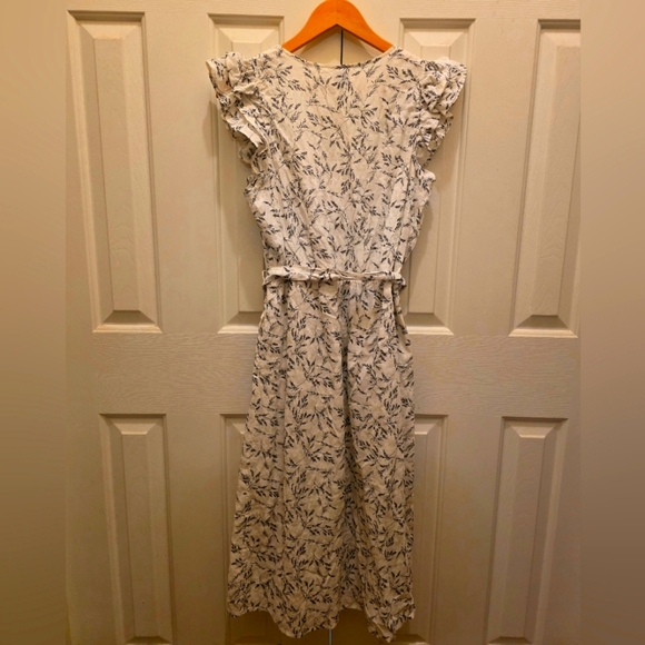 A New Day White Floral Midi Dress with Belt-Size Large- NWOT-🤍🖤 - Picture 4 of 6